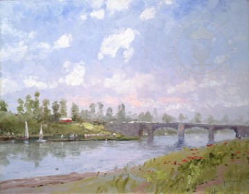 hopper kinkade Painting - The Riverbank Thomas Kinkade